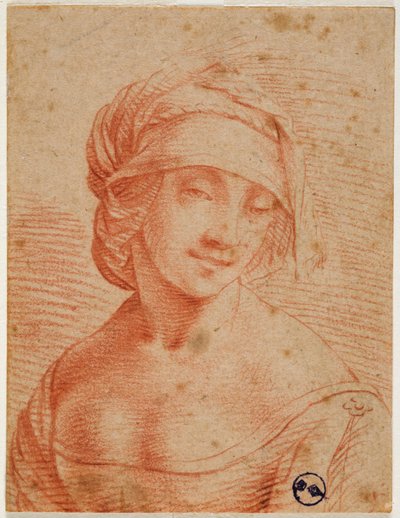 Bust of a Young Woman with a Cap by Leonardo da follower of Vinci